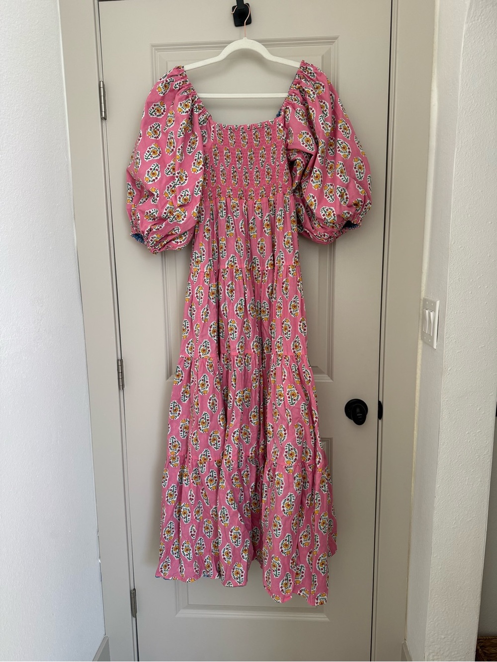 All Things Mochi Ivory Reversible Puff Sleeve Maxi Dress, Pink/Blue, OS